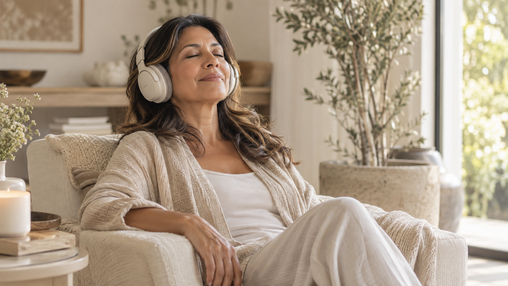 Meditación guiada con audífonos